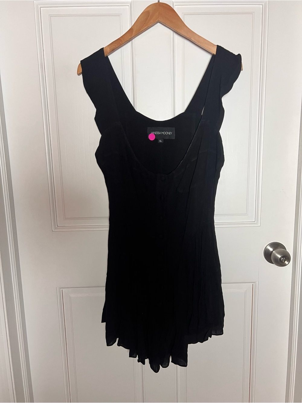 Vanessa Mooney Black Scoop-Neck Button Romper